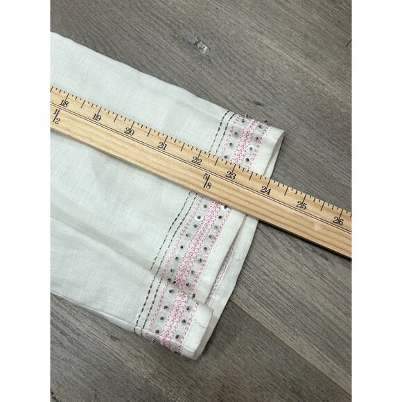 Grace Elements Womens White Linen Embroidered Trim Boho Blouse Top Plus Size 3X - Picture 8 of 8